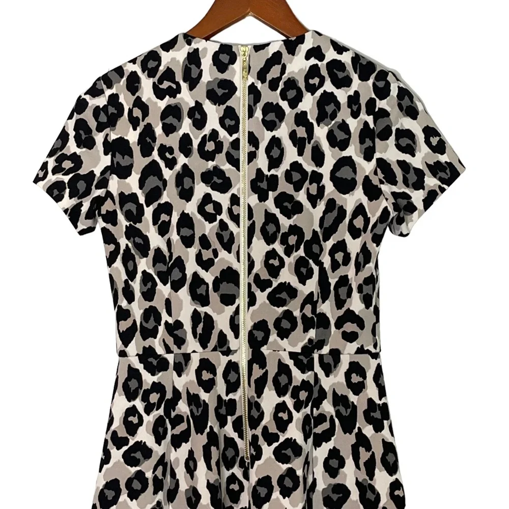 Eliza J Leopard Print Short Sleeve Fit & Flare Mini Dress Size 4 Tan Black - Picture 4 of 11